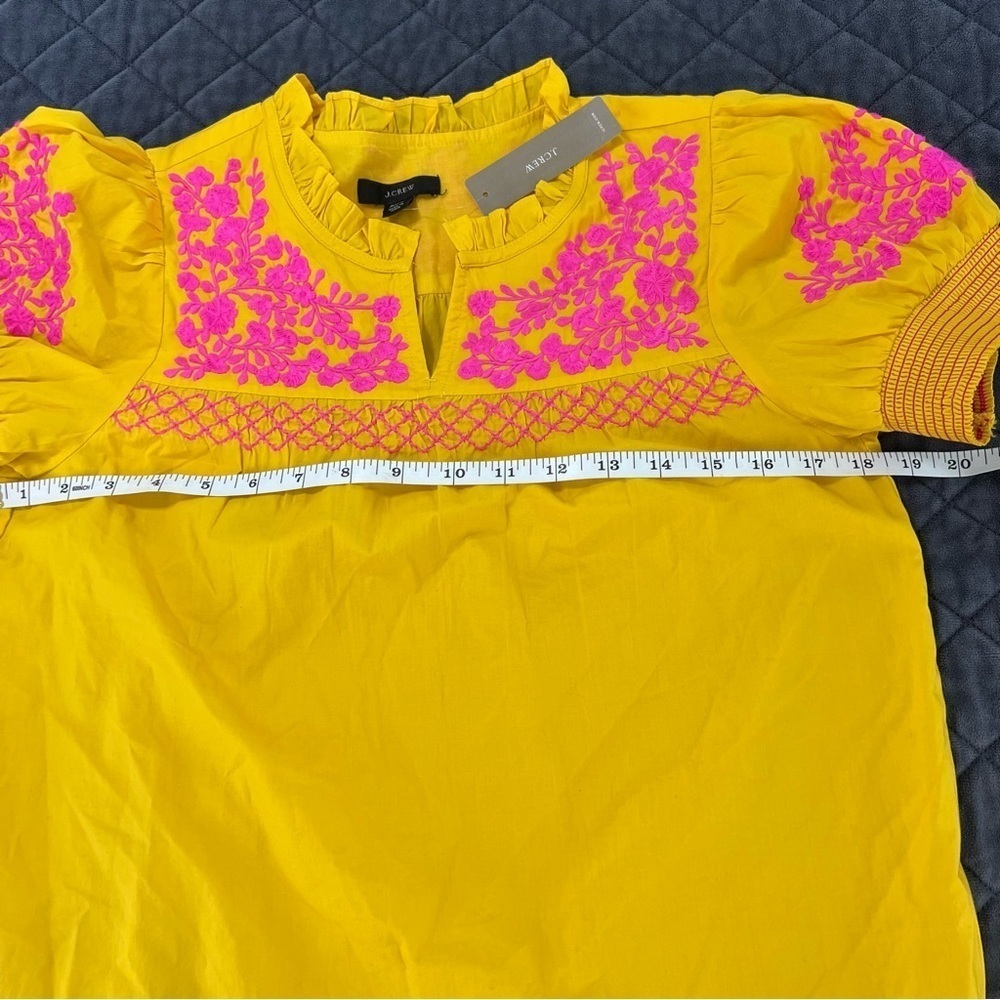 J. Crew Top Women XXS Floral Embroidered Blouse Shirt Yellow Boho P - Picture 4 of 7
